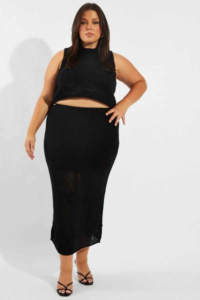 Easy Outfit Black Crochet Maxiskirt