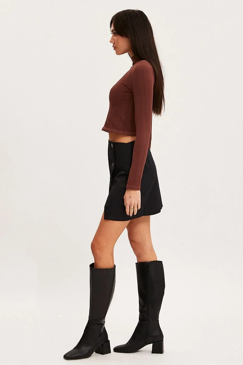 Crossback Strap Black Mini Skirt High Rise Button Down