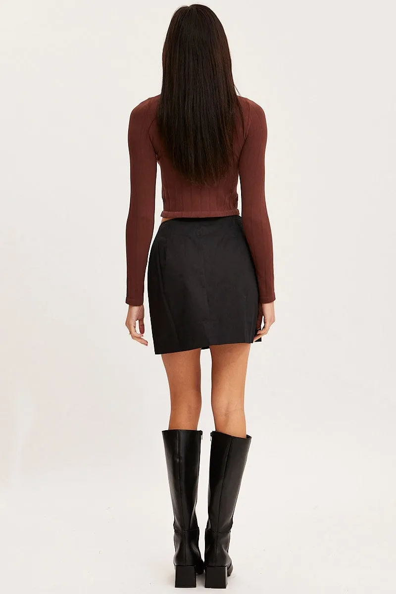 Non Restrictive Fit Black Mini Skirt High Rise Button Down