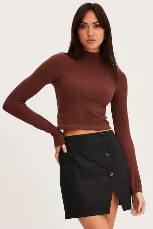 Bold Details Non Restrictive Fit Black Mini Skirt High Rise Button Down