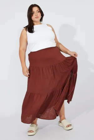 Brown Maxi Skirt Linen Blend Split Effortless Feel Sleek Motion
