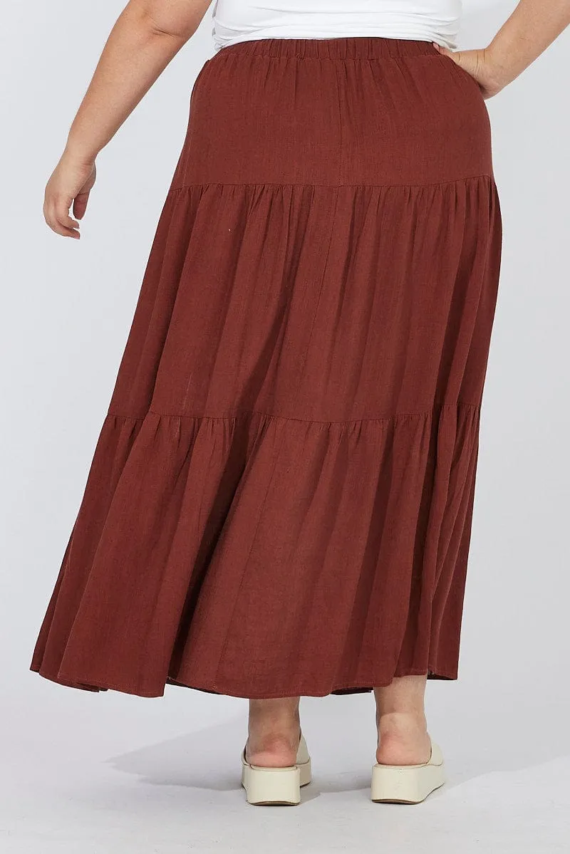 Creative Layering Performance Wear Brown Maxi Skirt Linen Blend Split