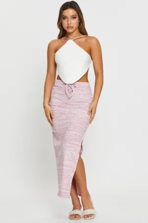 Pink Ribbed Bodycon Midi Skirt Year Round Style