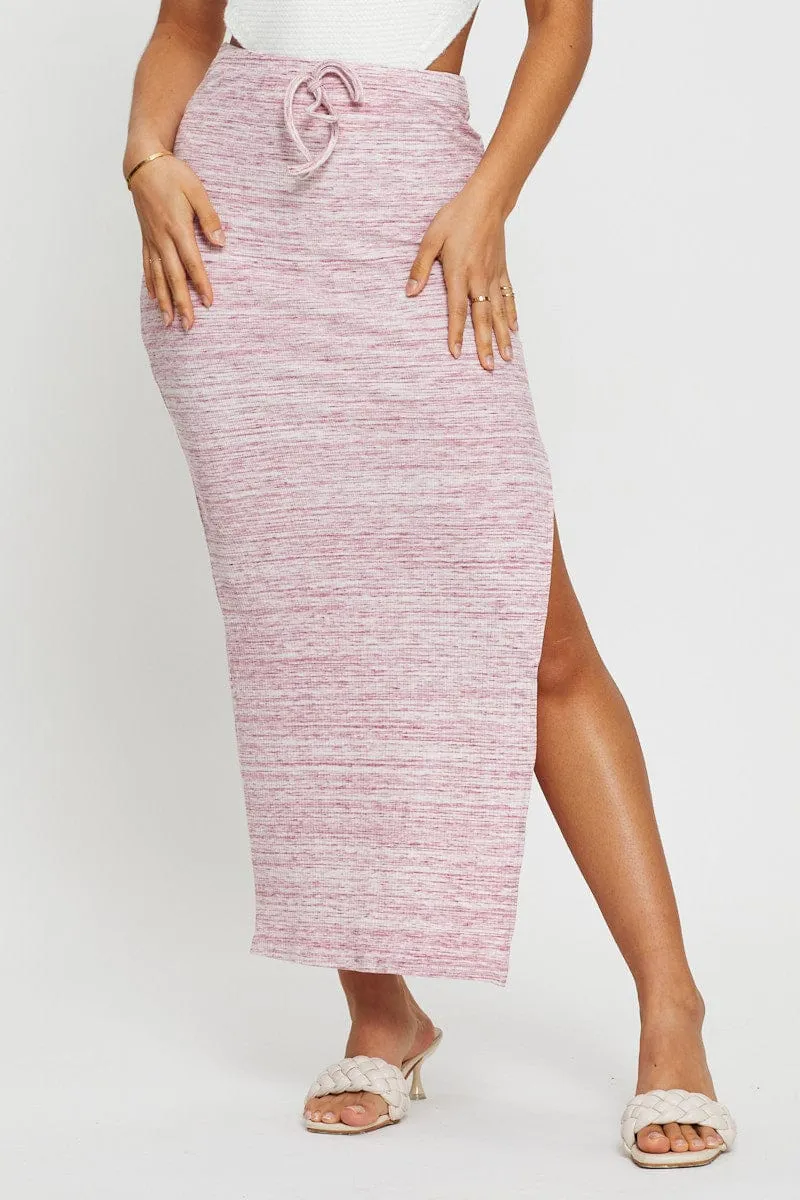 Pink Ribbed Bodycon Midi Skirt Corduroy texture