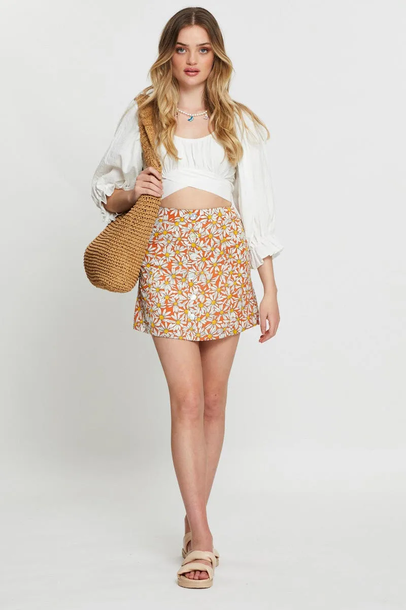 Adjustable Waist Shape Enhancing Print A Line Skirt