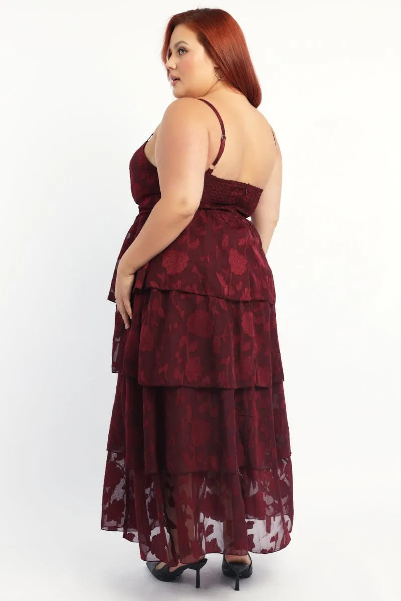 Red Midi Dress Sleeveless Tiered Jacquard Blue Hour Freedom Wear