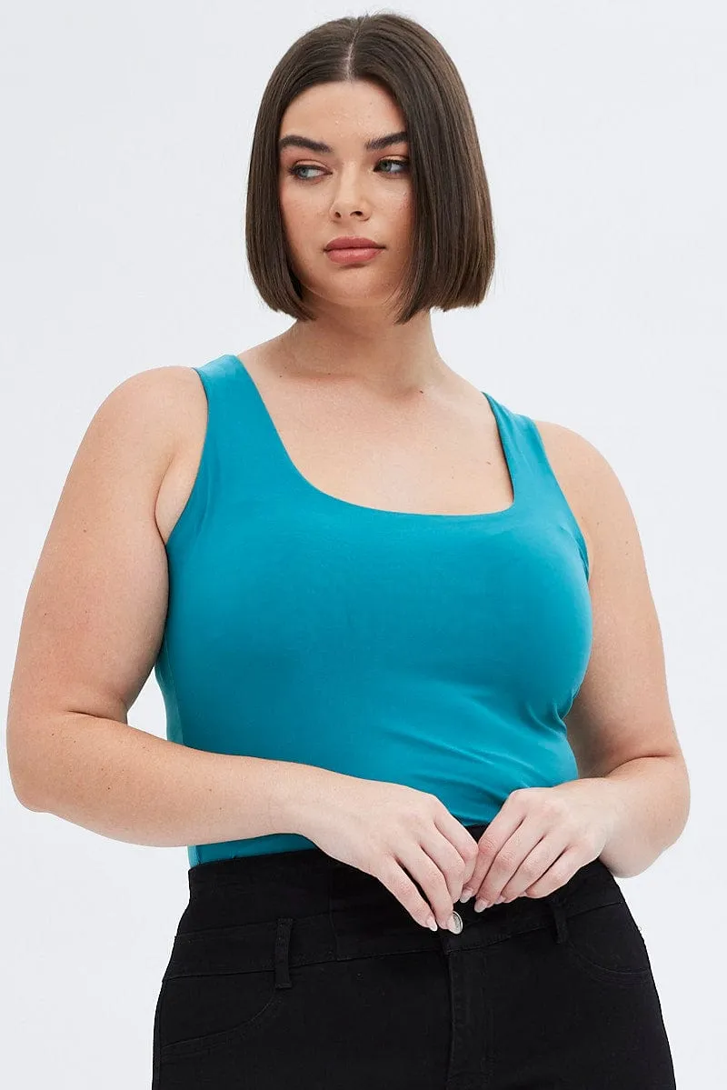 Green Tank Top Double Layer Square Neck Winter Accessories Trendy Design