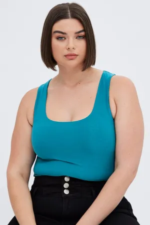 Green Tank Top Double Layer Square Neck Silver Glow Couple Look