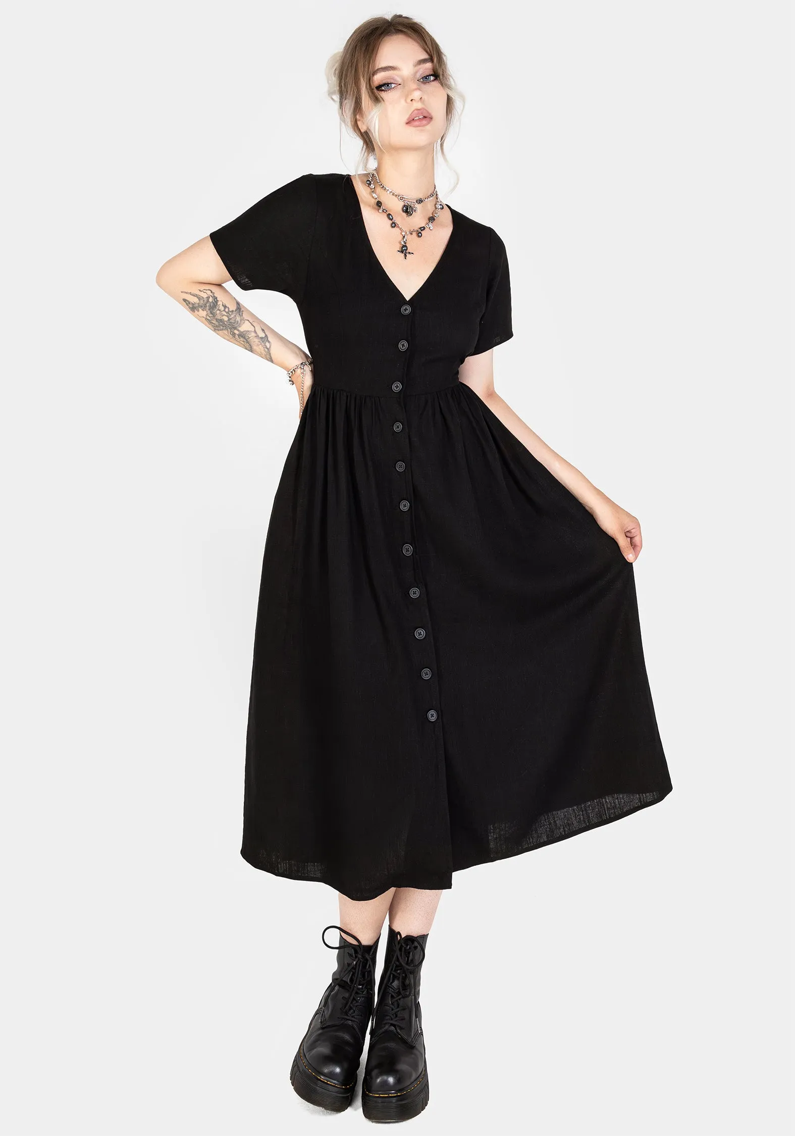 Rowan Linen Button Up Midi Dress Classic Smart