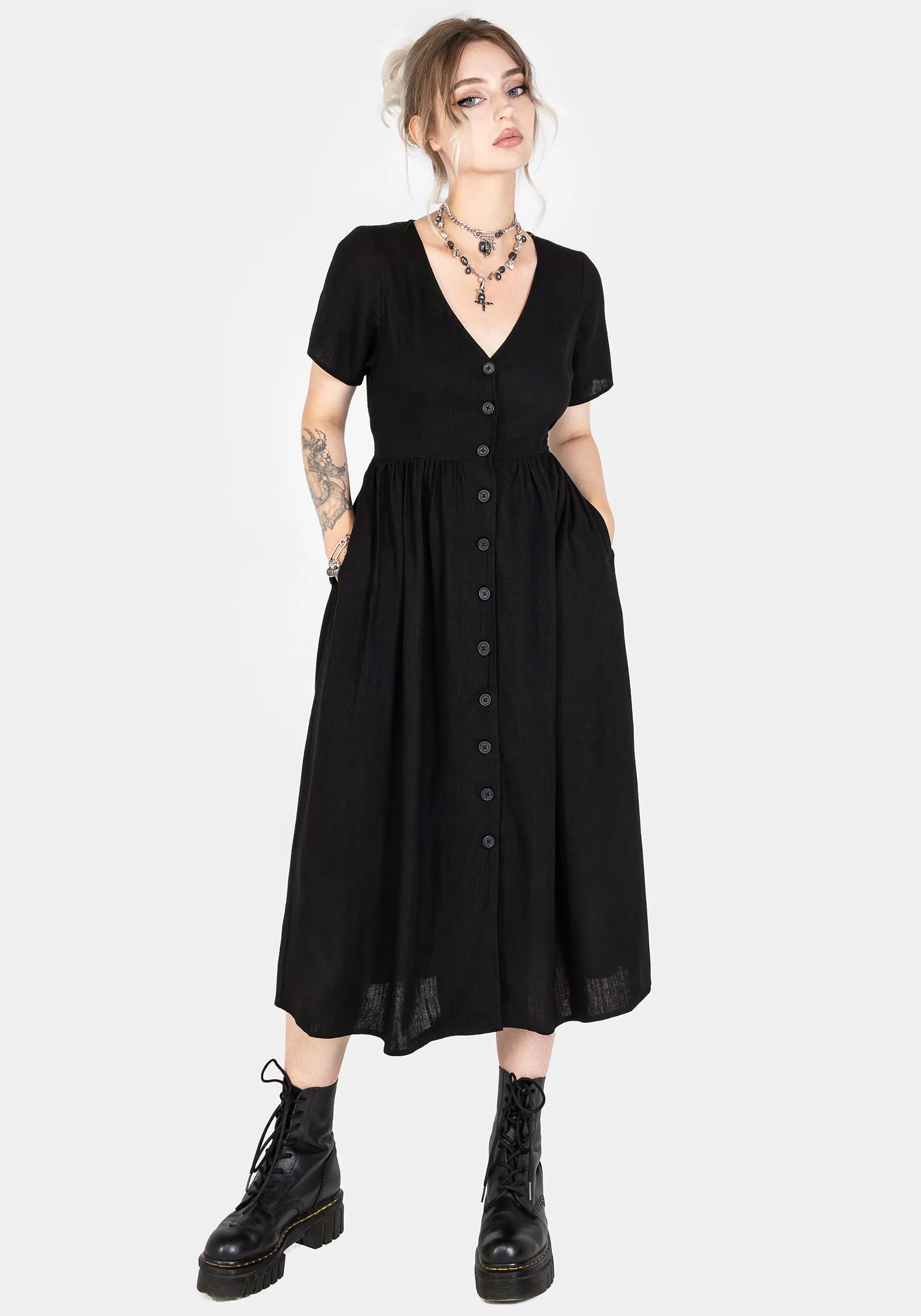 Rowan Linen Button Up Midi Dress Relaxed Style Feast Table