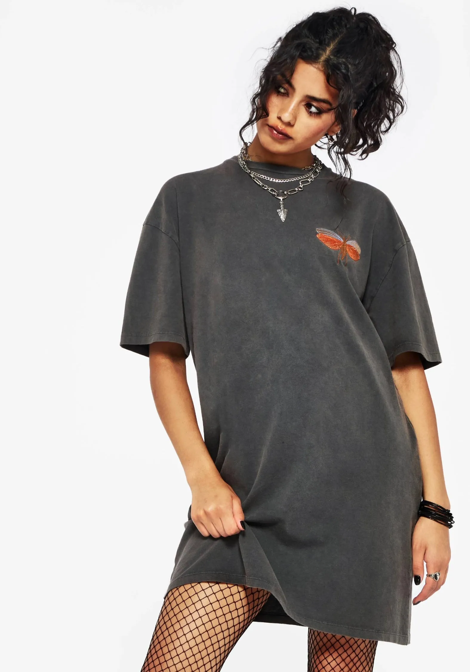 Griffinfly Cotton Embroidered Jersey Mini Tee Dress Pose Glow
