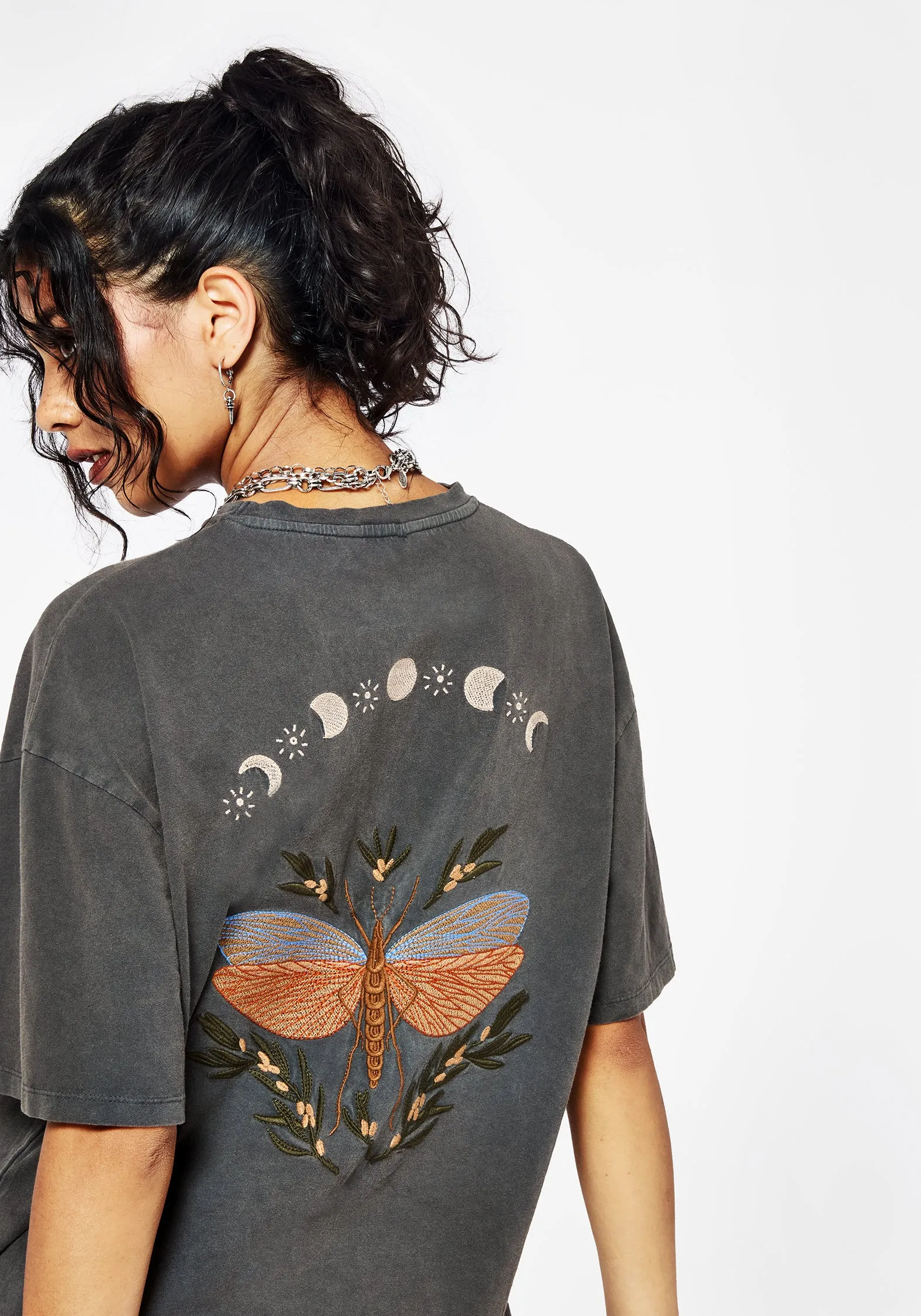 Casual stylish short dress Vibrant Chic Griffinfly Cotton Embroidered Jersey Mini Tee Dress