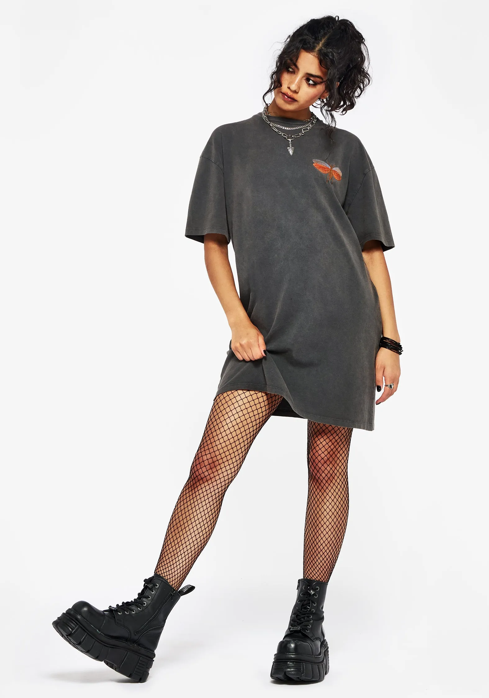 Griffinfly Cotton Embroidered Jersey Mini Tee Dress Sassy Look