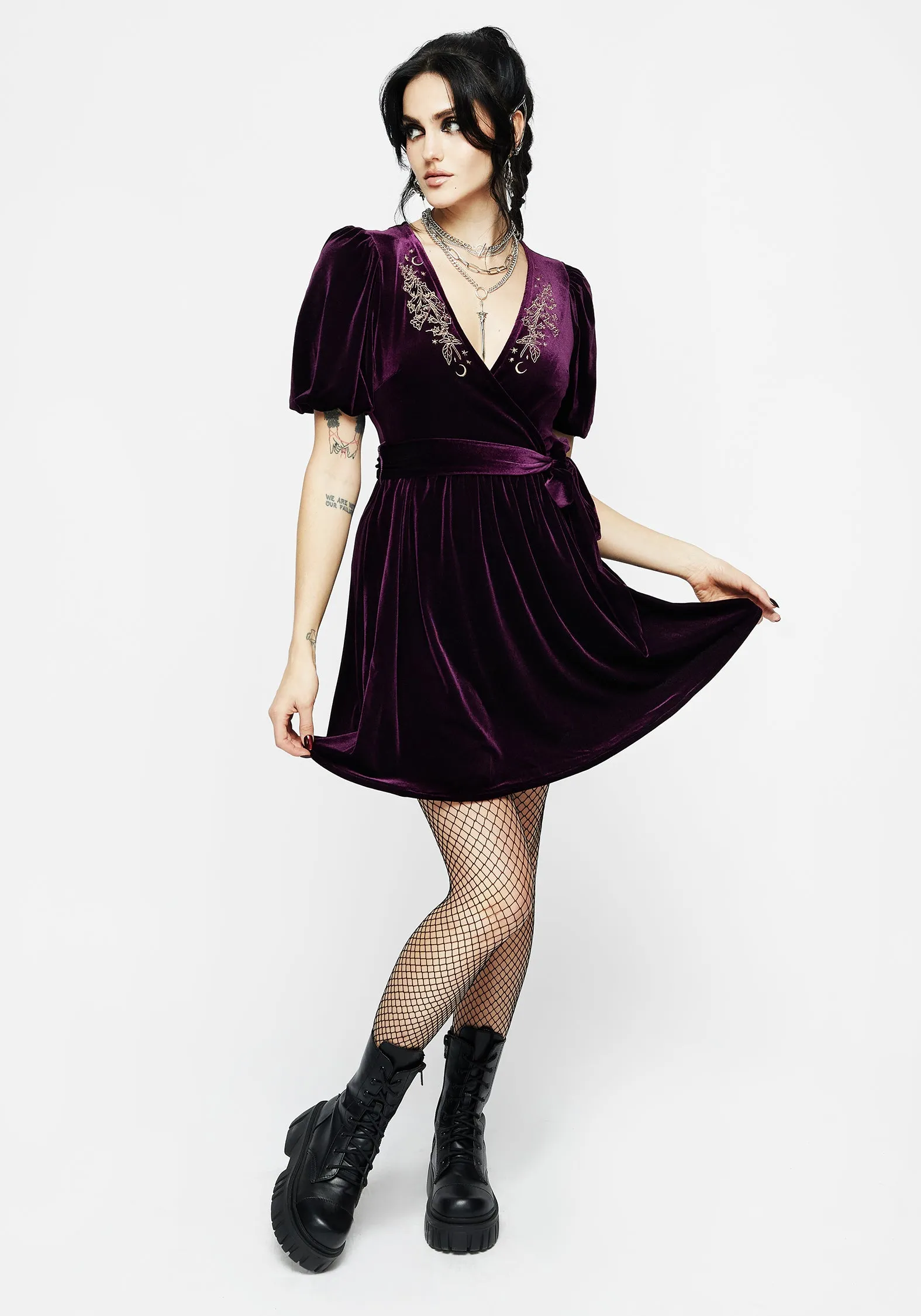 Hera Embroidered Mini Wrap Dress Flirty Look Bold Fashion