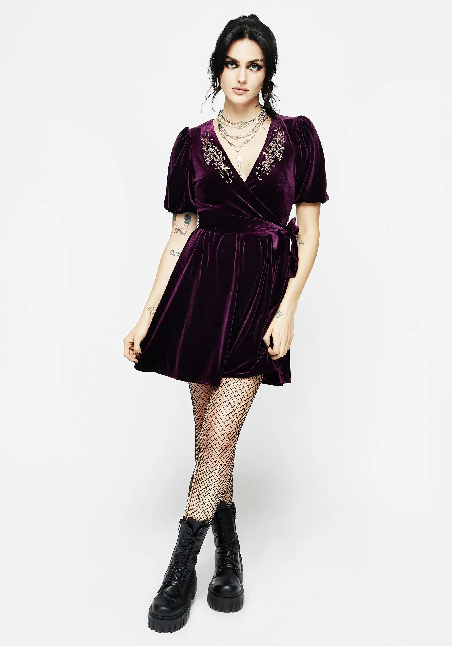 Hera Embroidered Mini Wrap Dress Dressy Cool Weekend Comfort