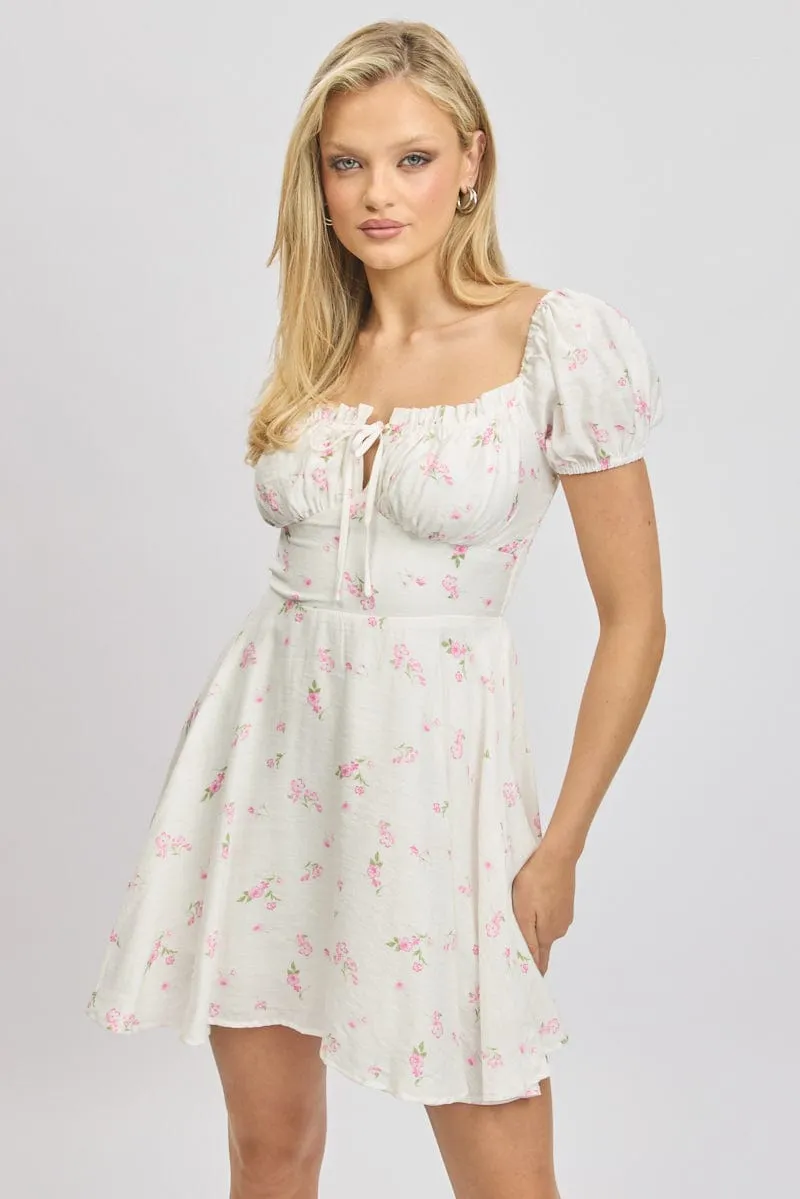 Pink Ditsy Fit And Flare Dress Mini Glow Mood