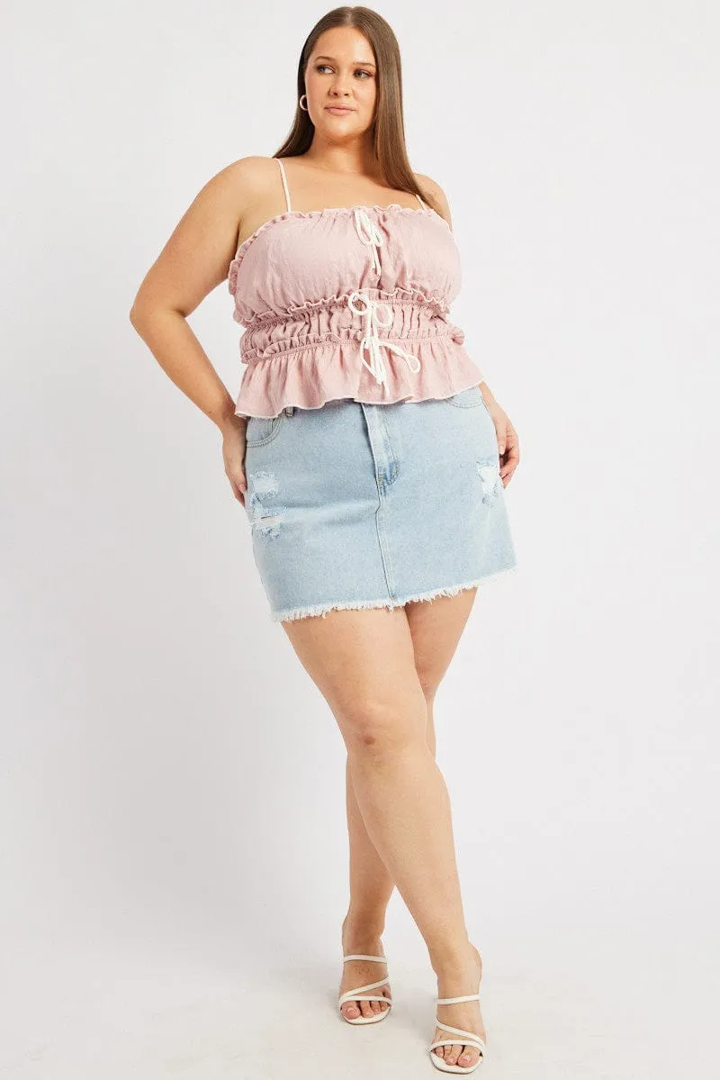 Pink Tiered Cami Top Sleeveless Front Ribbon french chic Resort Mood