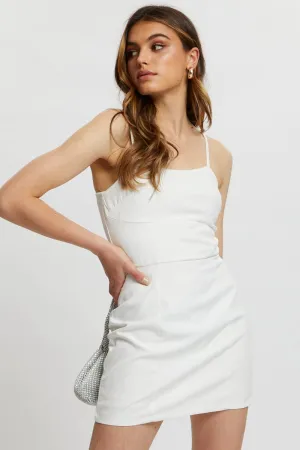 White Designer Panel Detail Mini Dress High Light