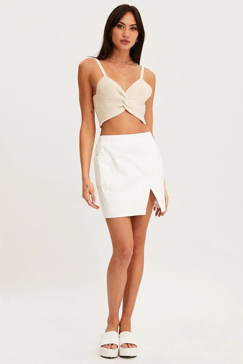 White Mini Skirt High Rise Button Down Thermoregulating Fabric yoga session