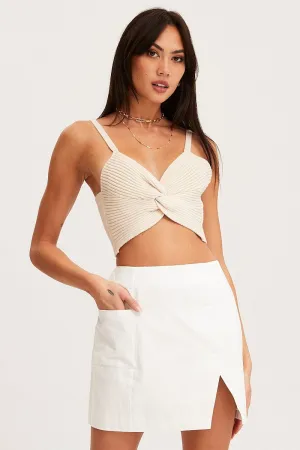 White Mini Skirt High Rise Button Down high contrast