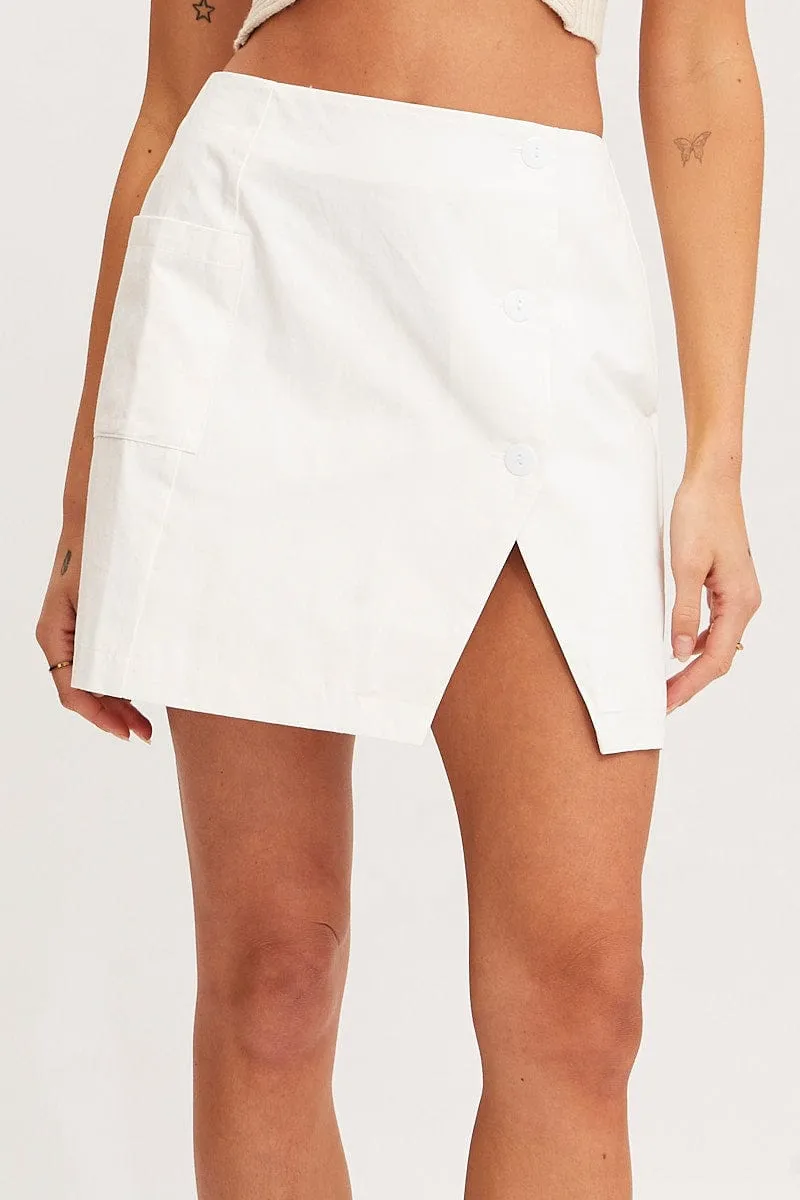 Bold Accent White Mini Skirt High Rise Button Down