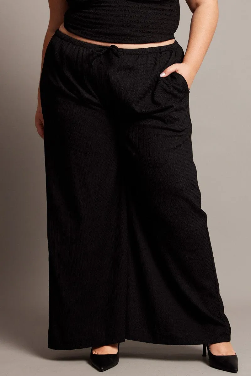 Black Wide Leg Textured Pants Everyday Comfort Soft and Light