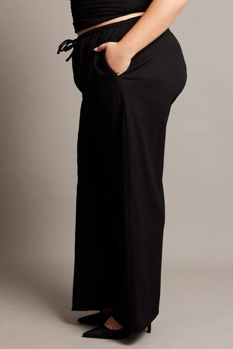 DurablePolyester Black Wide Leg Textured Pants