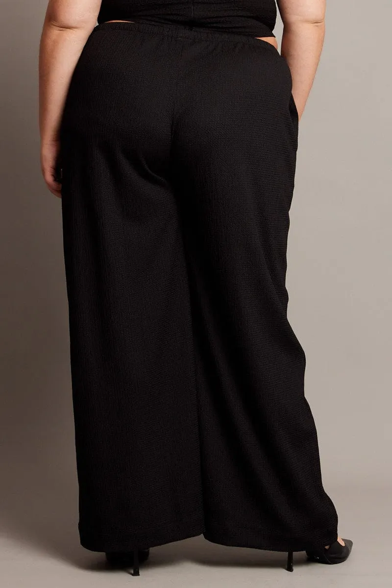 Non Irritating Seams Day To Night Black Wide Leg Textured Pants
