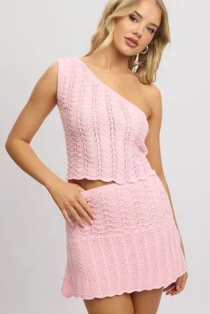 Pink Mini Skirt High Rise Crochet Knit Minimal Touch