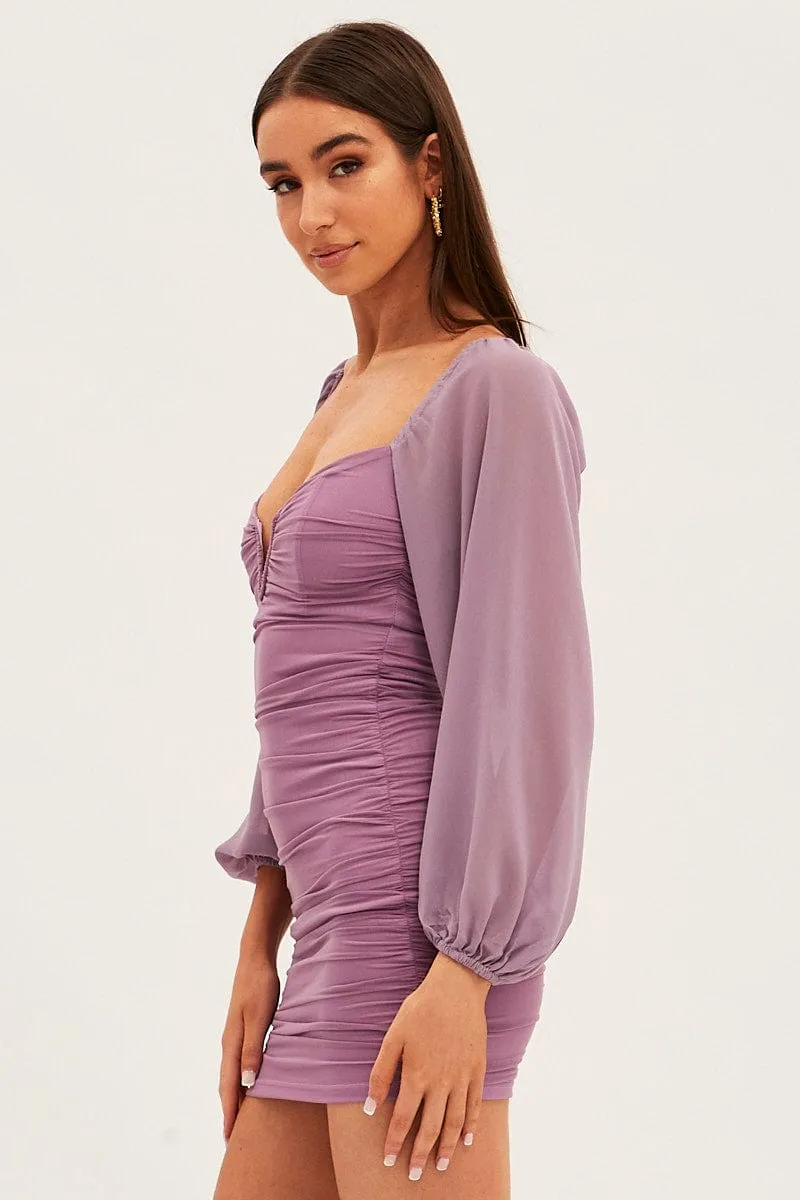 Purple Long Sleeve Bodycon Mini Dress Sustainable production Glow Warm