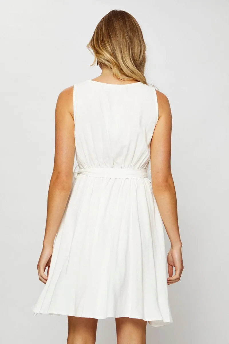 White Mini Dress Sleeveless Bold Look