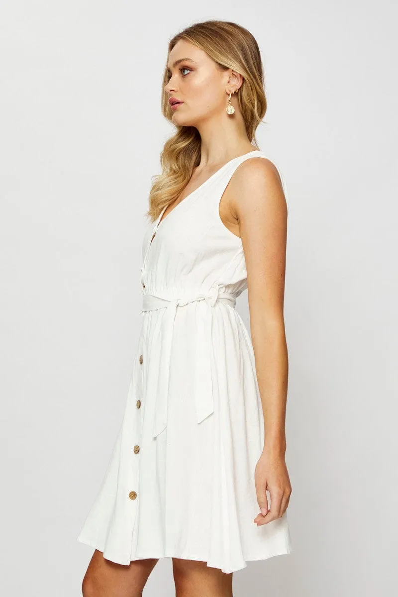 White Mini Dress Sleeveless Low Bulk