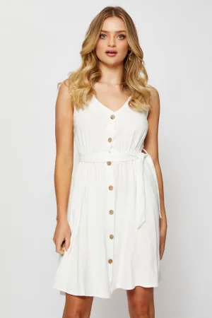 Tiered Design On Trend Style White Mini Dress Sleeveless