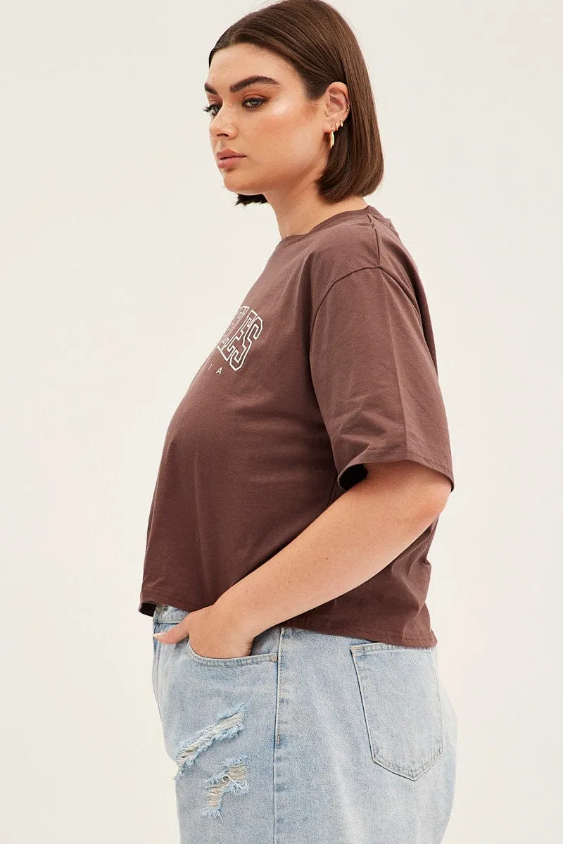 Layering Essential Brown Short Sleeve Los Angeles Crop T-shirt