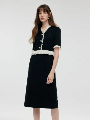 Morning Stroll Ruffle Patchwork Women Midi Dress