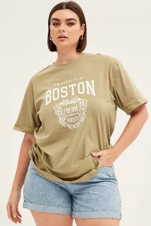 Everyday apparel Green Short Sleeve Oversized Boston Round Neck T-shirt