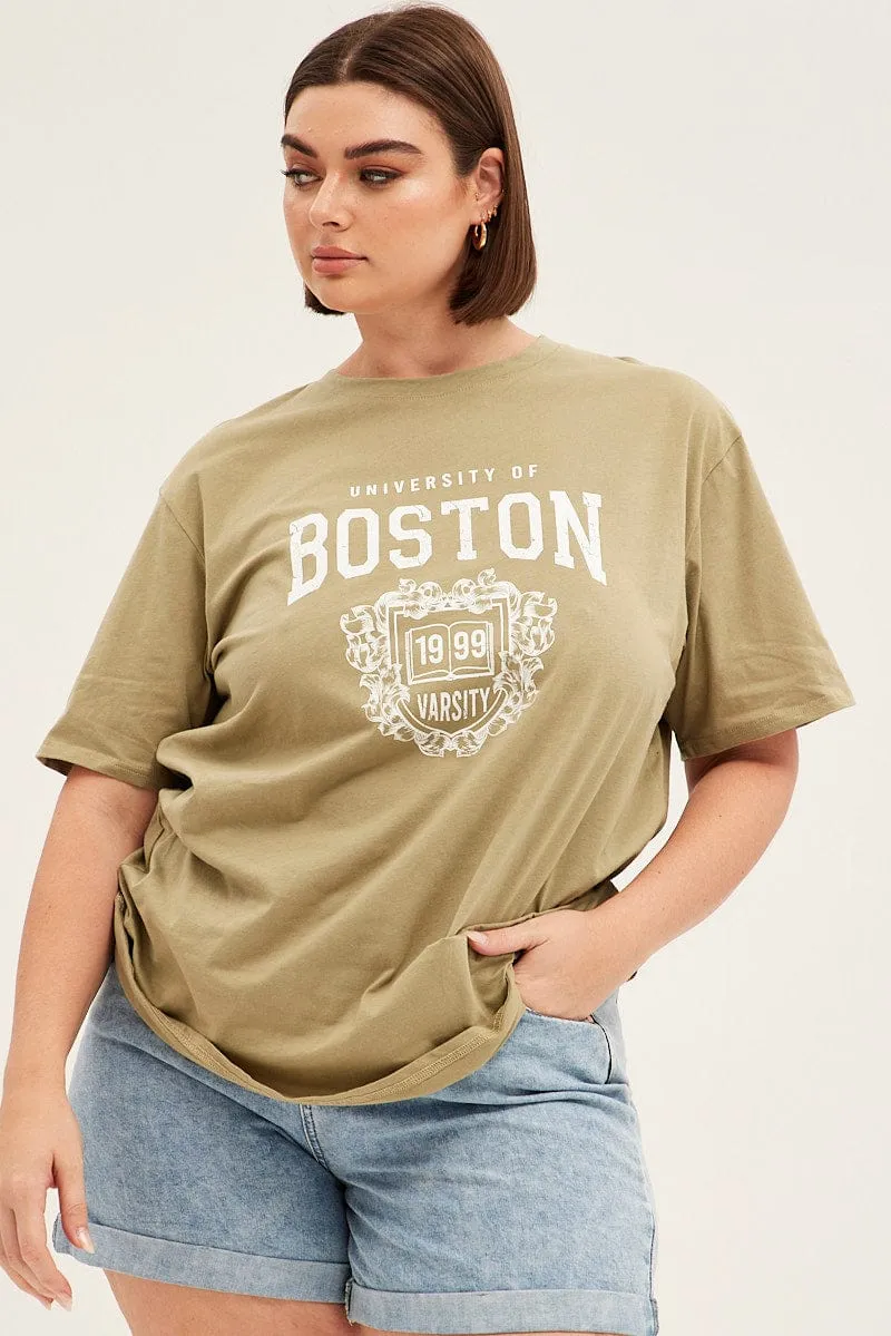Comfy Fit Green Short Sleeve Oversized Boston Round Neck T-shirt