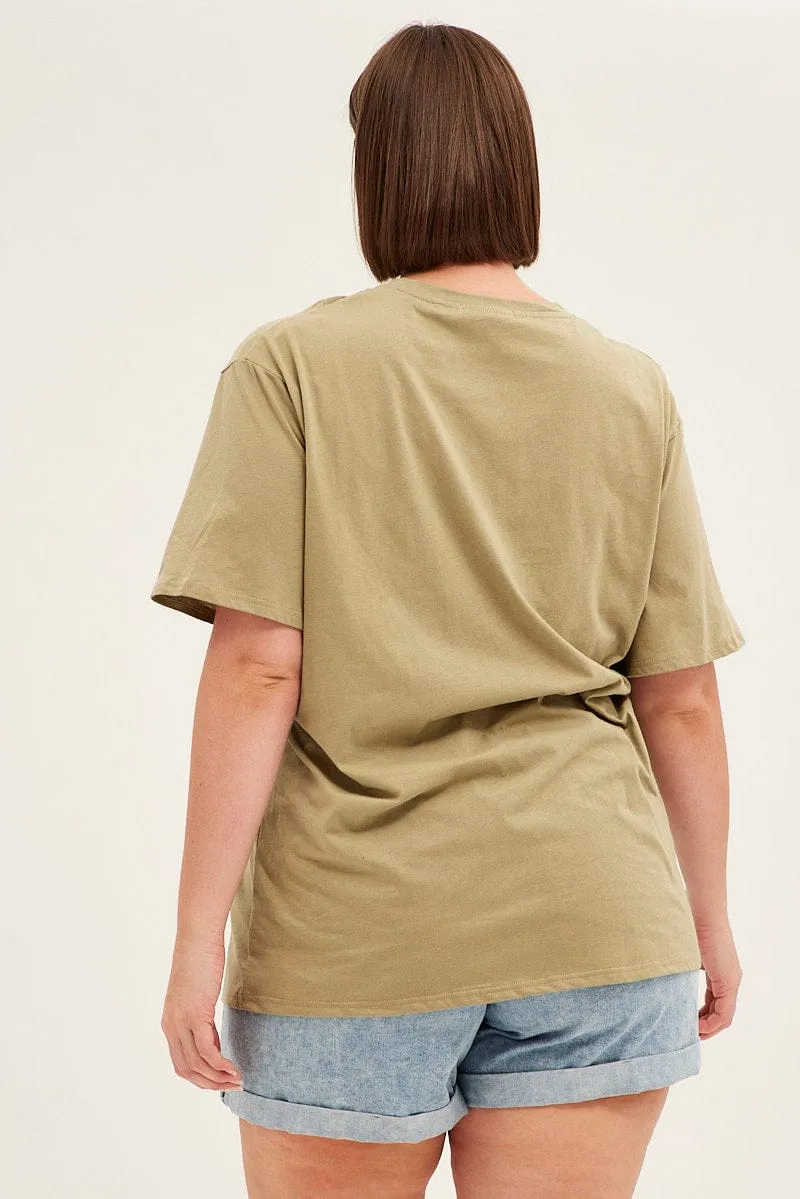 Modern Wear Green Short Sleeve Oversized Boston Round Neck T-shirt