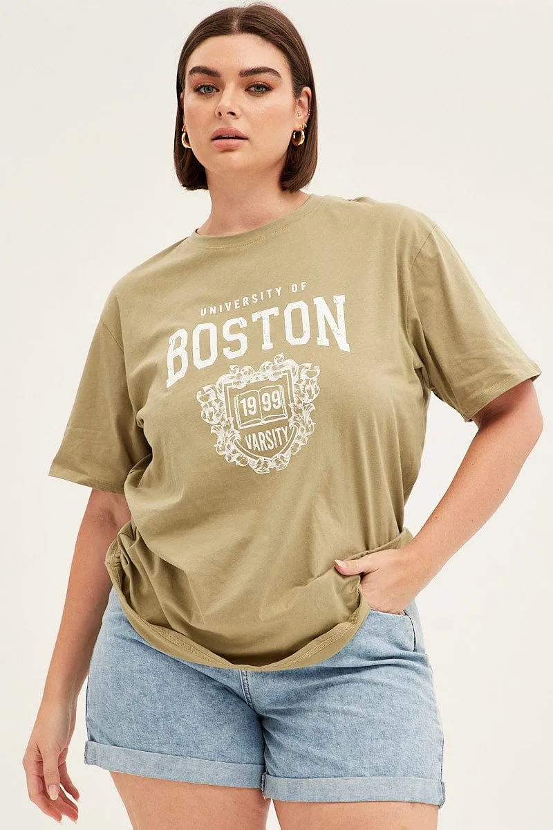 Everyday apparel Green Short Sleeve Oversized Boston Round Neck T-shirt