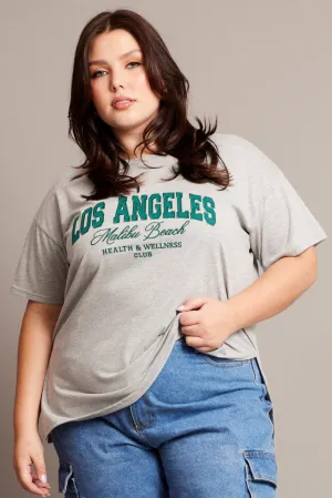 Leisure Wear Grey Graphic T-shirt Short Sleeve Relaxed Crew Neck