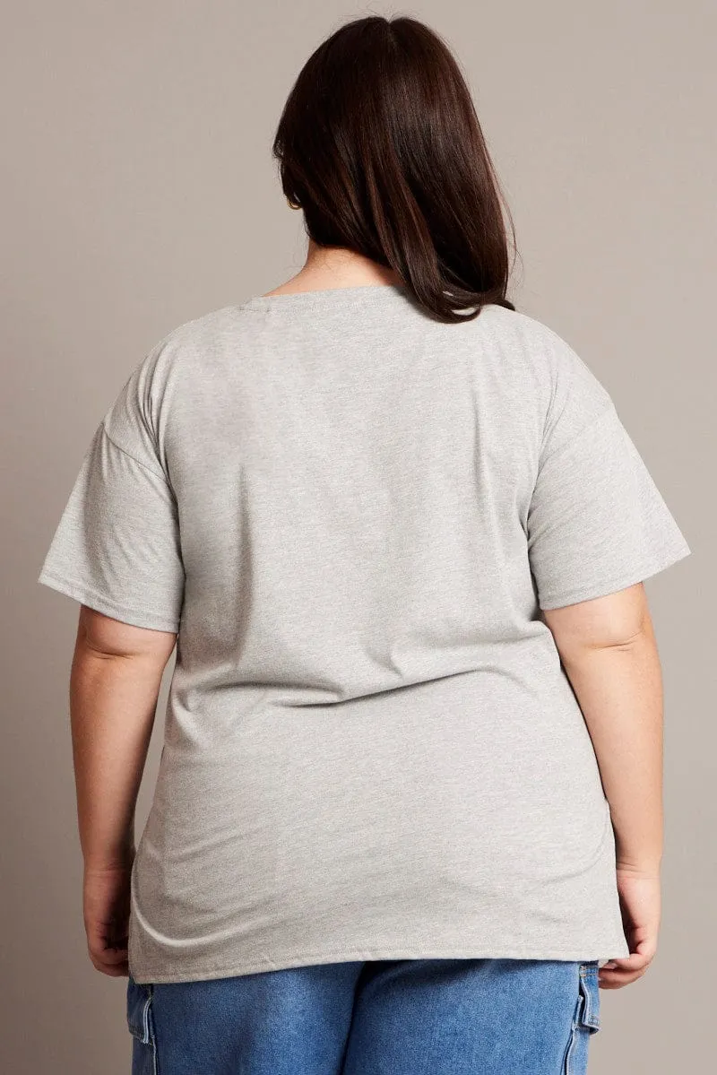 Grey Graphic T-shirt Short Sleeve Relaxed Crew Neck Relaxed Comfort Fit Chilly Comfort Wear