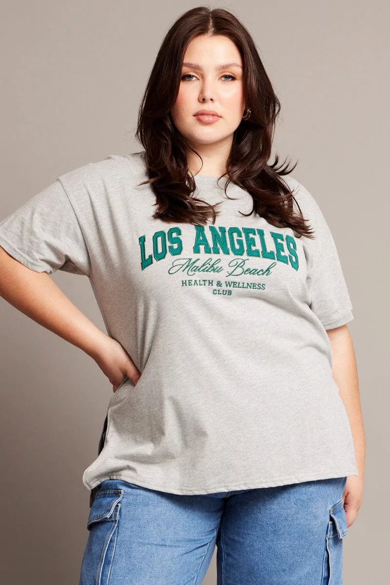 Grey Graphic T-shirt Short Sleeve Relaxed Crew Neck City Fashion Look Non-toxic