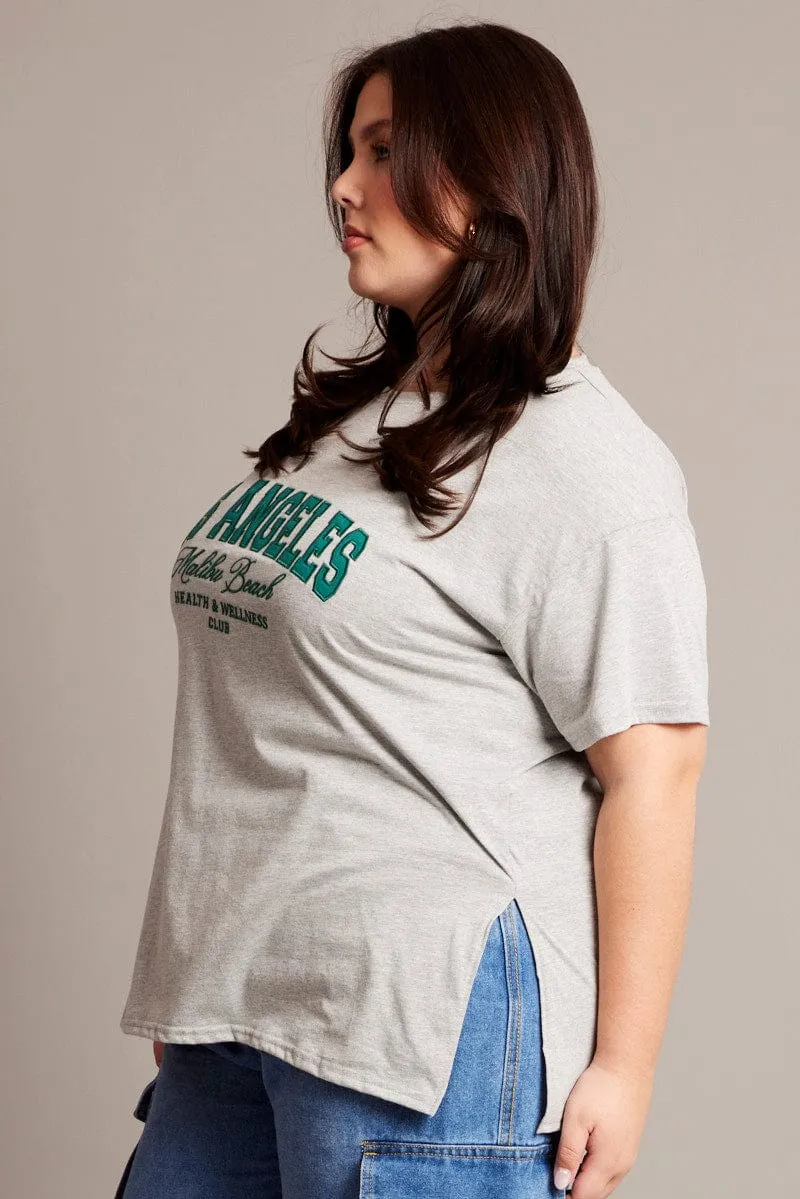 Practical Wear Grey Graphic T-shirt Short Sleeve Relaxed Crew Neck