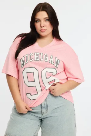Pink Sport Tee Short Sleeve V-neck Stylish Outfit Simple and Chic