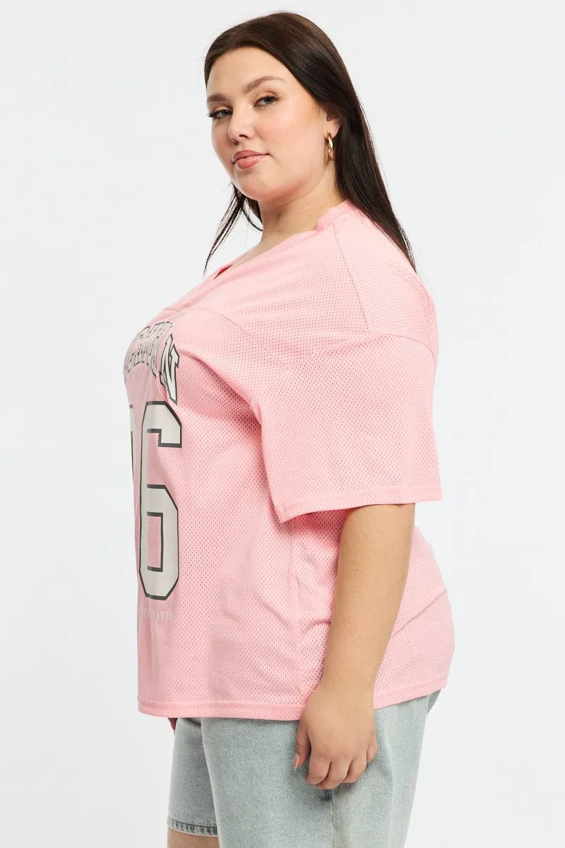 Comfortable and stylish Boat neck style Pink Sport Tee Short Sleeve V-neck