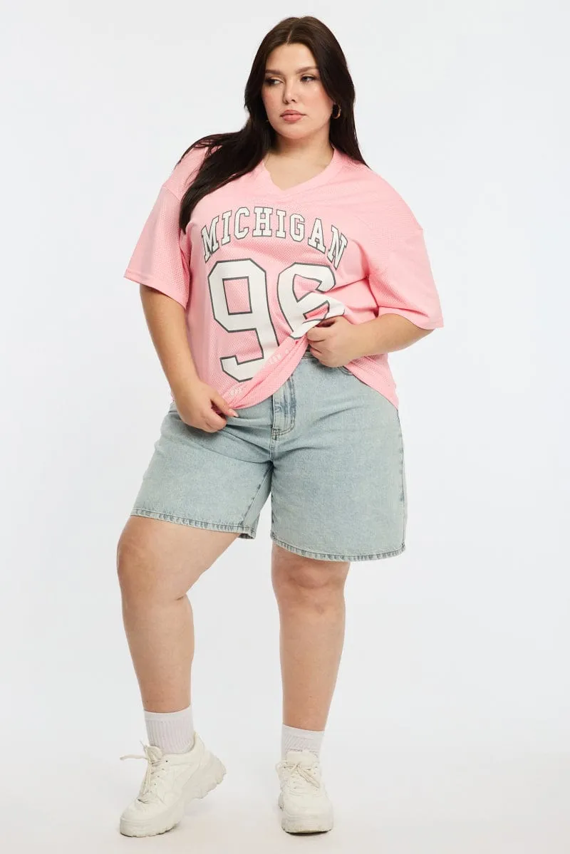 timeless Circular Knit Design Pink Sport Tee Short Sleeve V-neck