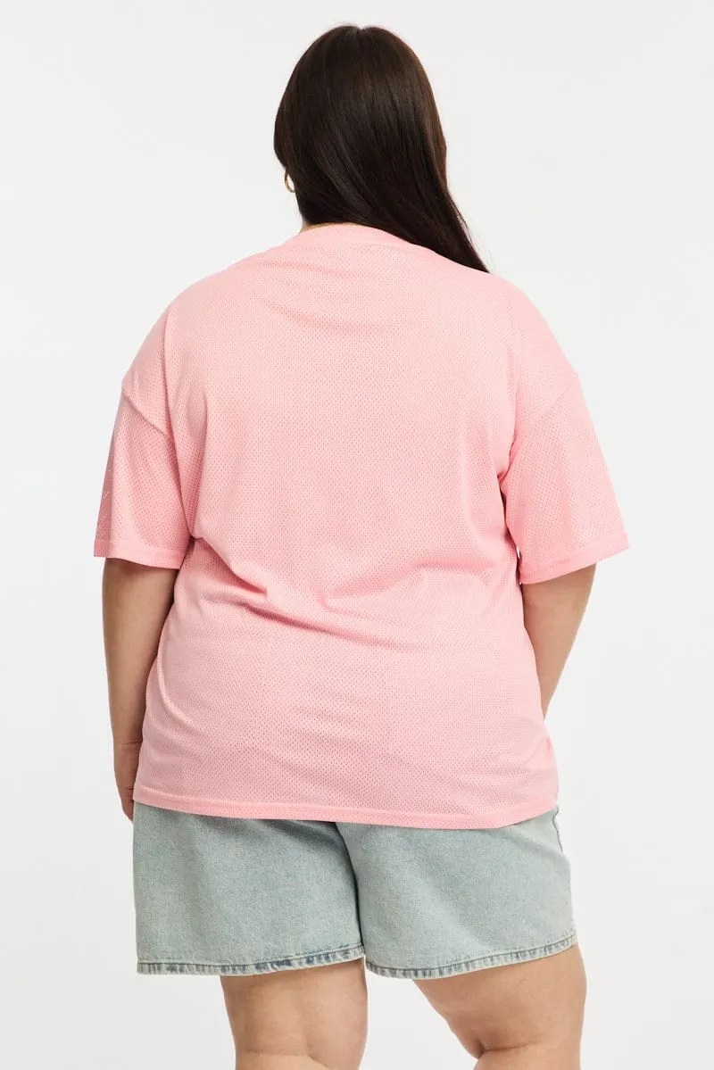 Pink Sport Tee Short Sleeve V-neck adults' Hygroscopic Fiber