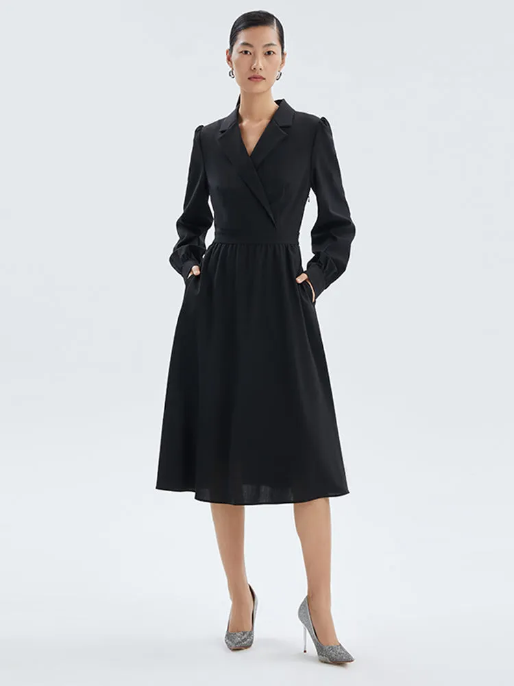 Worsted Wool V-Neck Lapel Midi Dress Comfy chic Romantic Soul