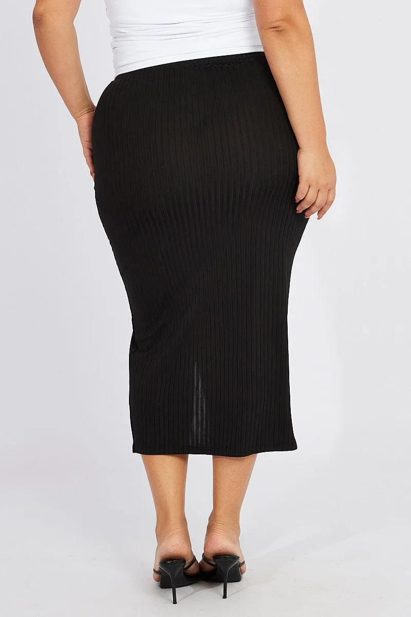 City Wear Drawstring closure Black Rib Split Skirt