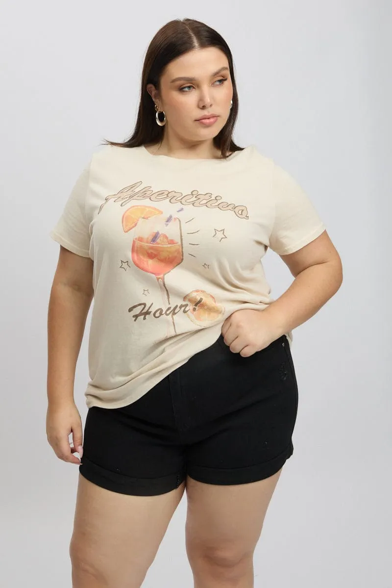 Yellow Graphic T Shirt Short Sleeve Crew Neck Flattering Design